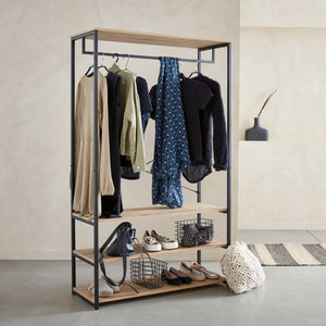 Mobile d'ingresso in metallo e legno, 3 livelli, barra di sospensione,