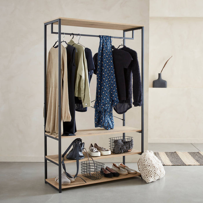 Mobile d'ingresso in metallo e legno, 3 livelli, barra di sospensione,