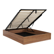 Letto contenitore con rete a doghe 140x190cm decorazione legno, noce