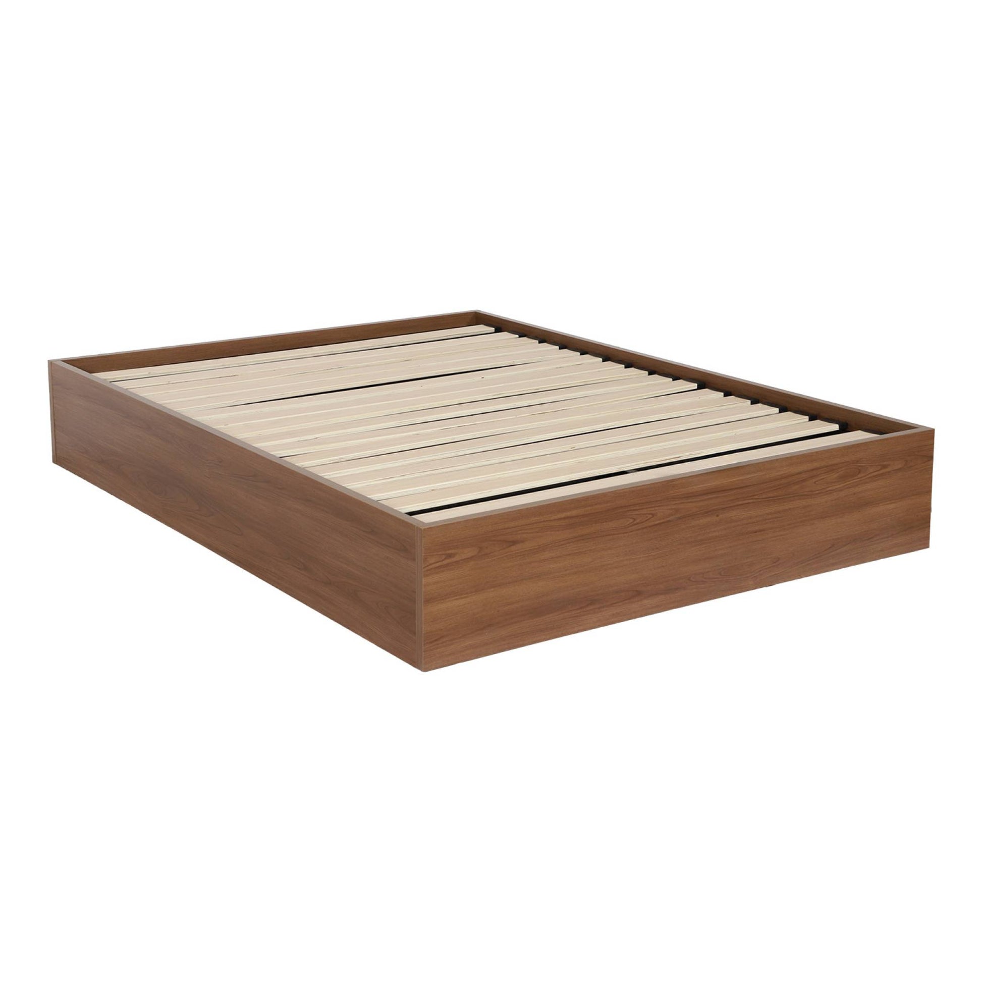 Letto contenitore con rete a doghe 140x190cm decorazione legno, noce