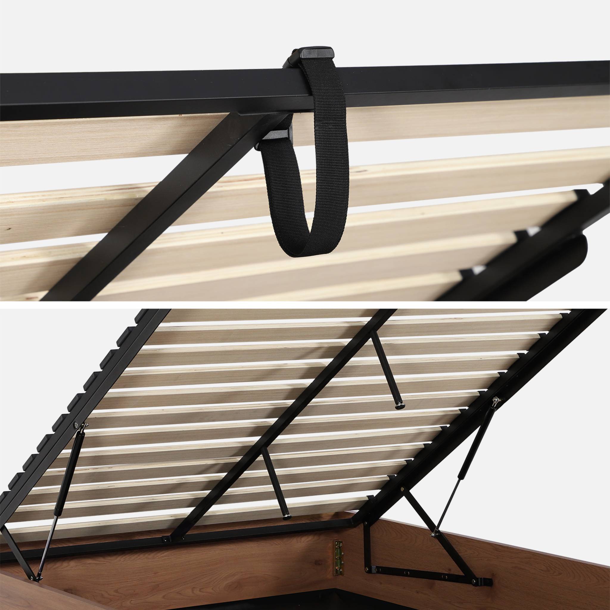 Letto contenitore con rete a doghe 140x190cm decorazione legno, noce
