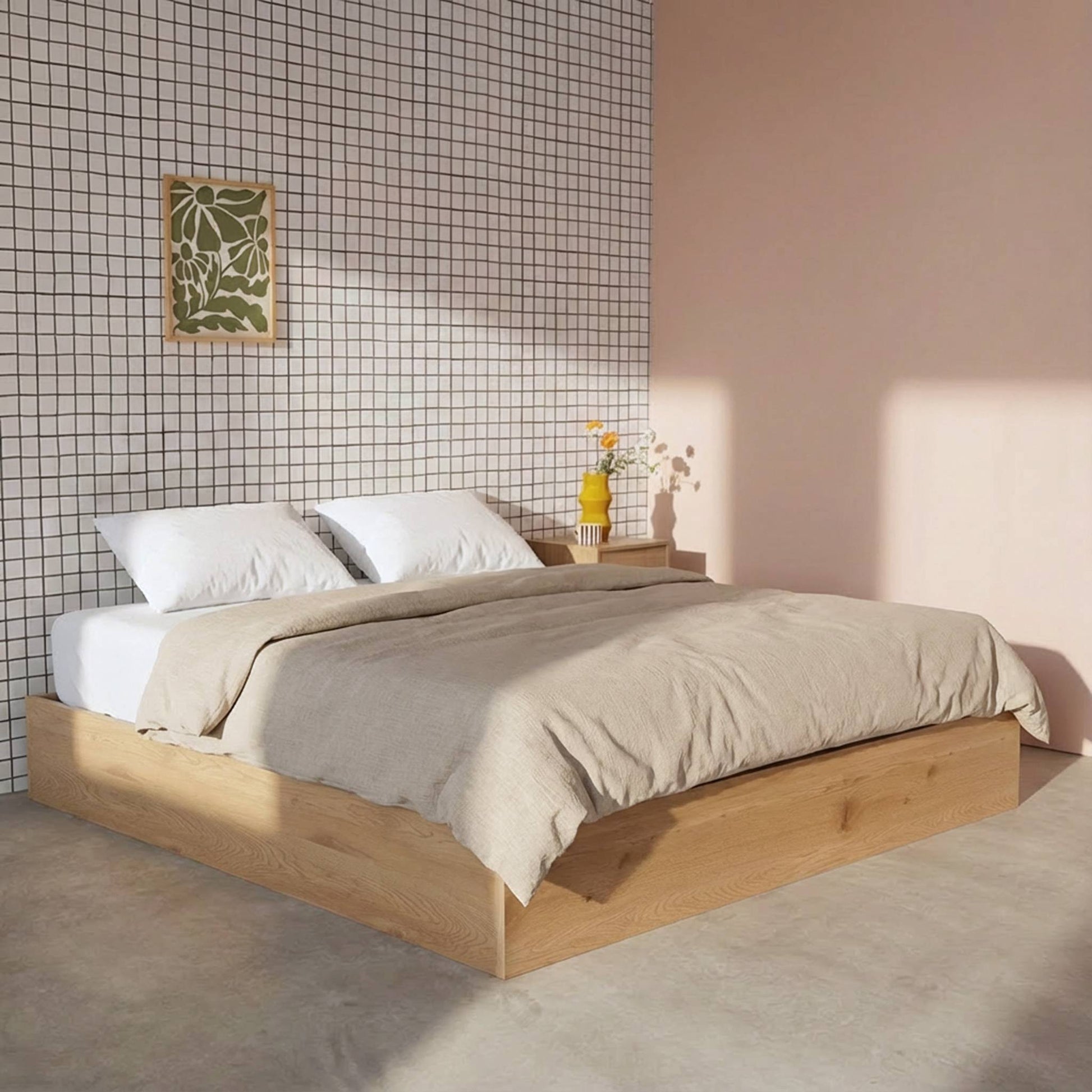 Letto contenitore con rete a doghe 160x200cm decorazione legno,
