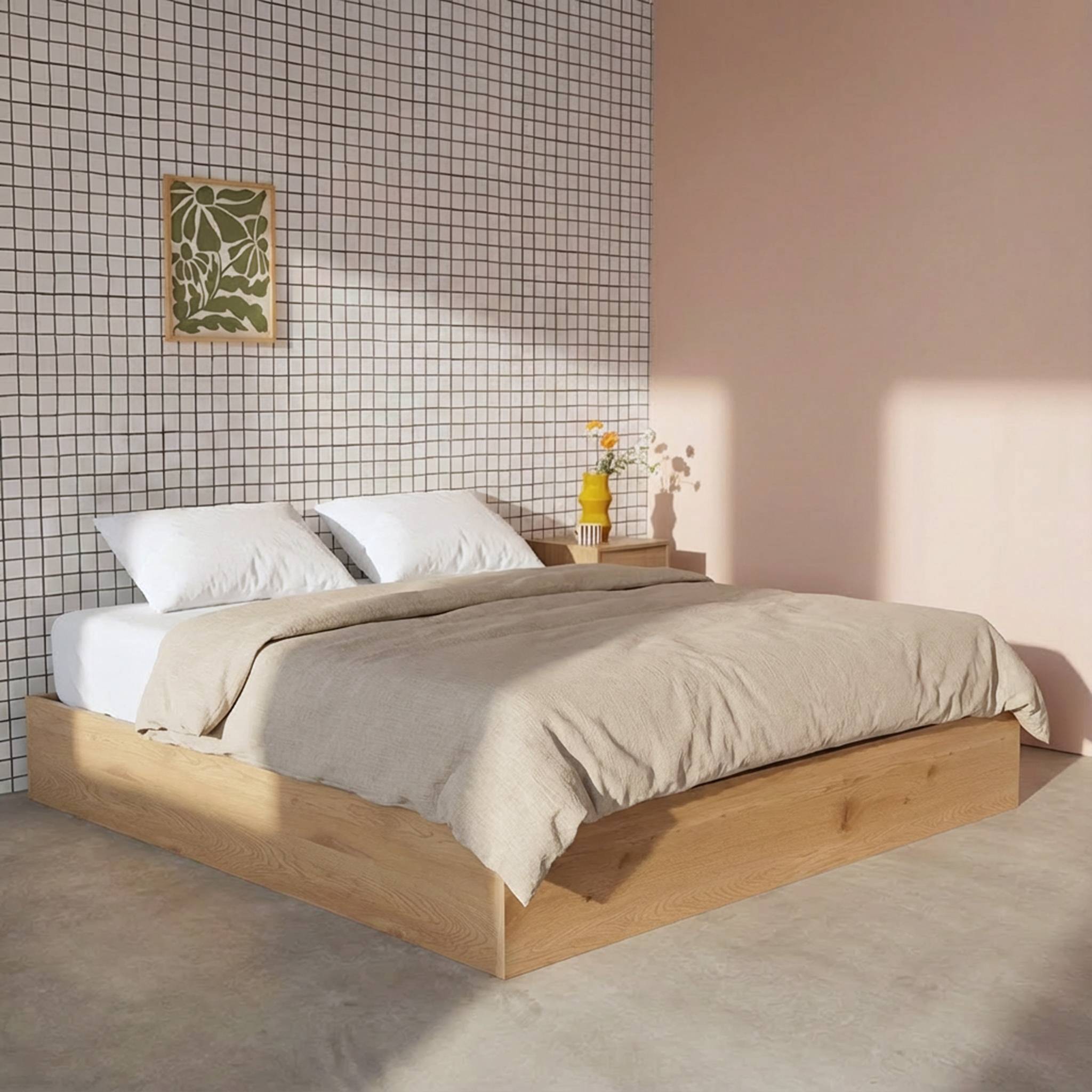 Letto contenitore con rete a doghe 160x200cm decorazione legno,