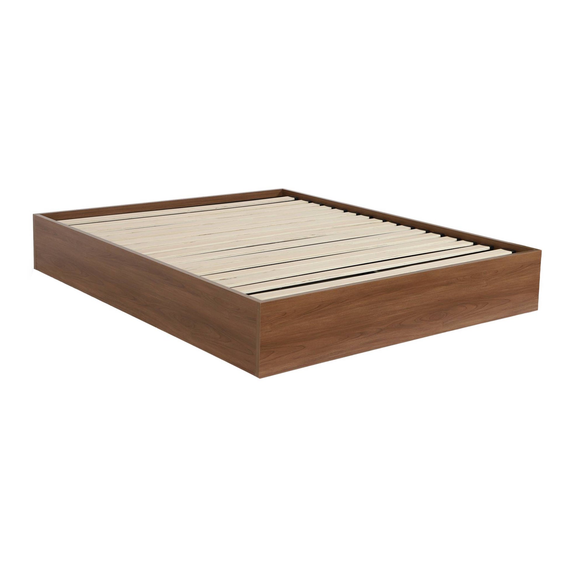 Letto contenitore con rete a doghe 160x200cm decorazione legno, noce