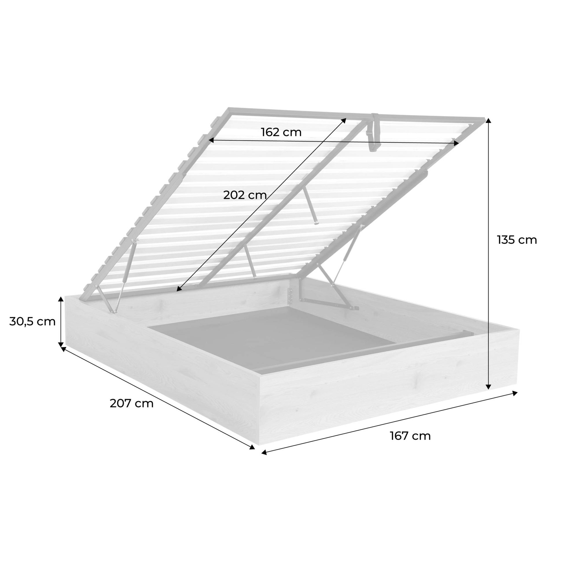 Letto contenitore con rete a doghe 160x200cm decorazione legno, noce
