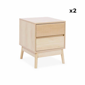 Set di 2 comodini con 2 cassetti, marrone naturale