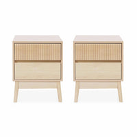 Set di 2 comodini con 2 cassetti, marrone naturale
