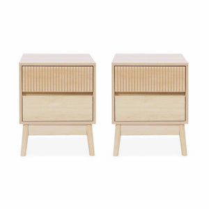 Set di 2 comodini con 2 cassetti, marrone naturale
