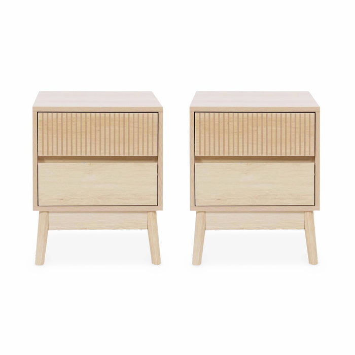 Set di 2 comodini con 2 cassetti, marrone naturale