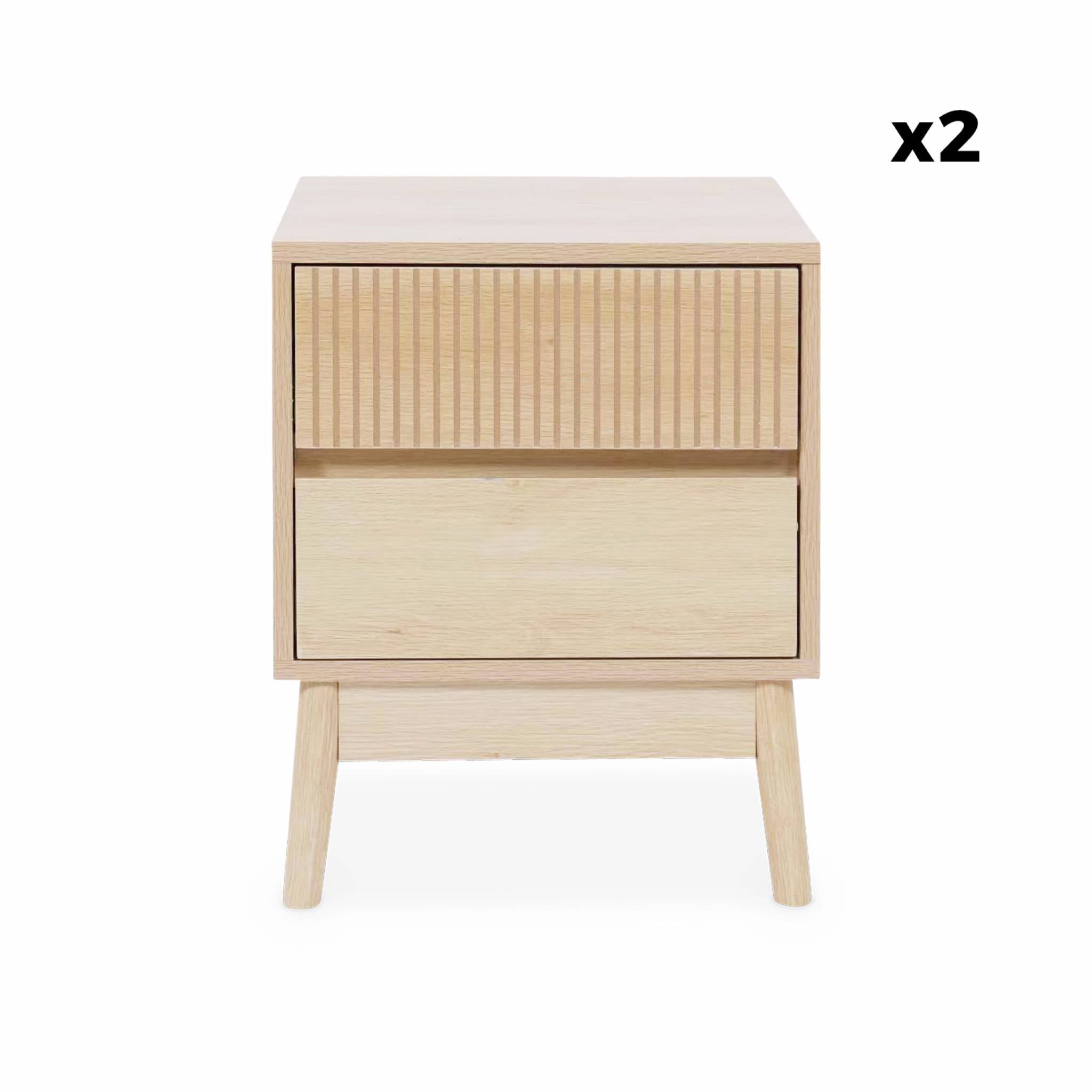 Set di 2 comodini con 2 cassetti, marrone naturale
