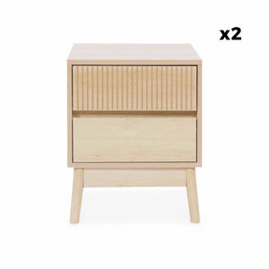 Set di 2 comodini con 2 cassetti, marrone naturale