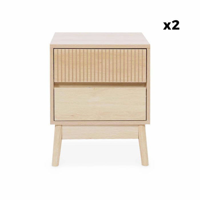 Set di 2 comodini con 2 cassetti, marrone naturale