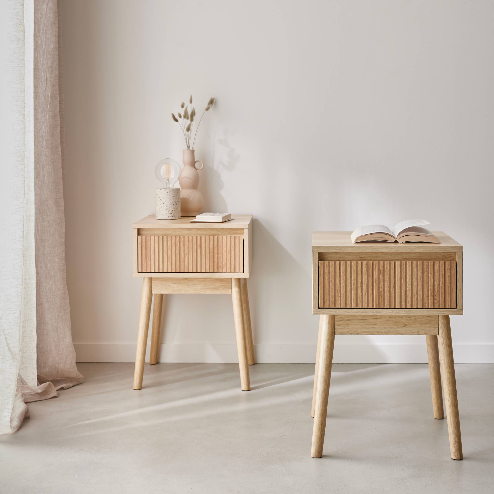 Set di 2 comodini con un cassetto, marrone naturale