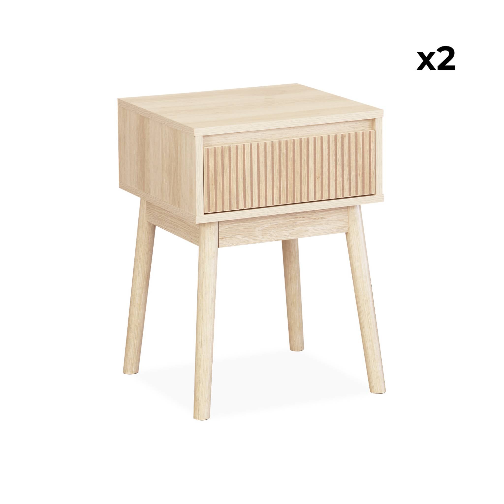 Set di 2 comodini con un cassetto, marrone naturale