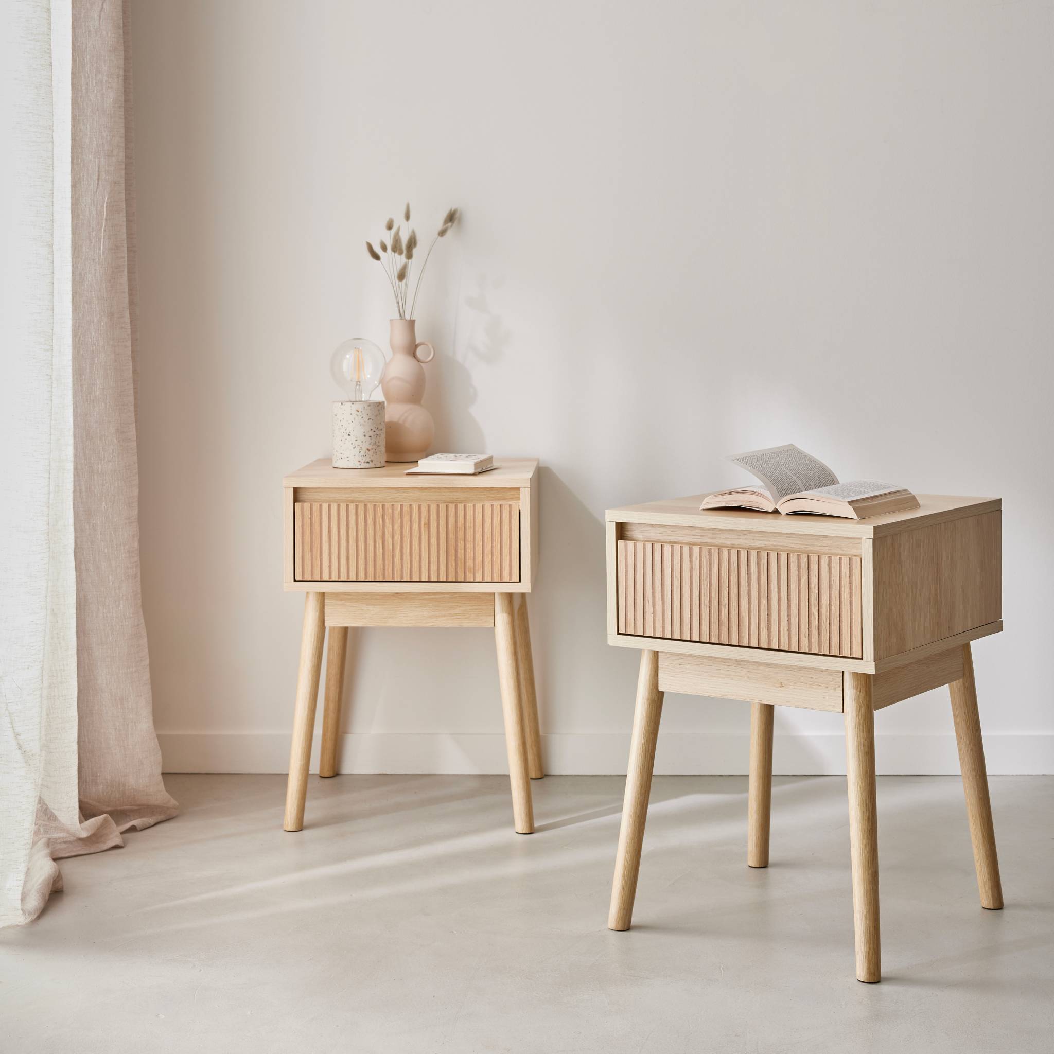 Set di 2 comodini con un cassetto, marrone naturale