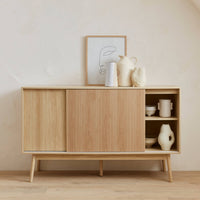 Credenza scandinava a 2 ante effetto legno, 150cm, marrone naturale