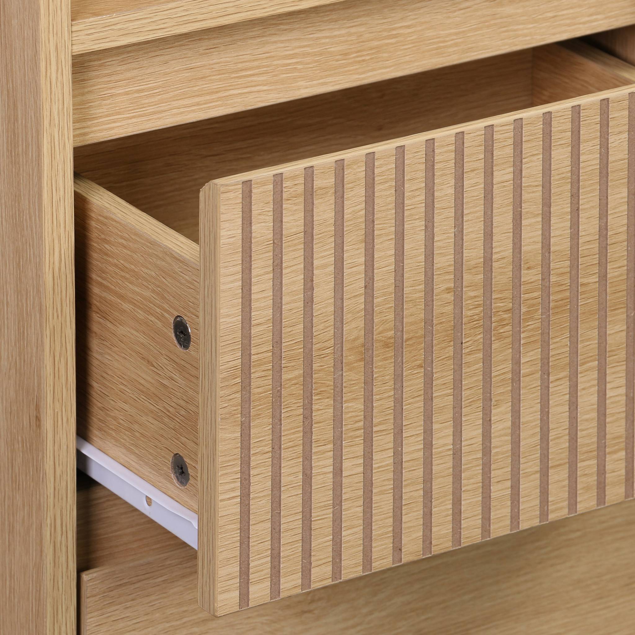 Colonna di stoccaggio decorativa in legno con 3 ripiani e 2 cassetti,