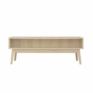 Tavolino scandinavo, decoro in legno scanalato, 2 nicchie, 1 cassetto,
