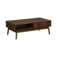Tavolino scandinavo, decoro in legno scanalato, 2 nicchie, 1 cassetto,