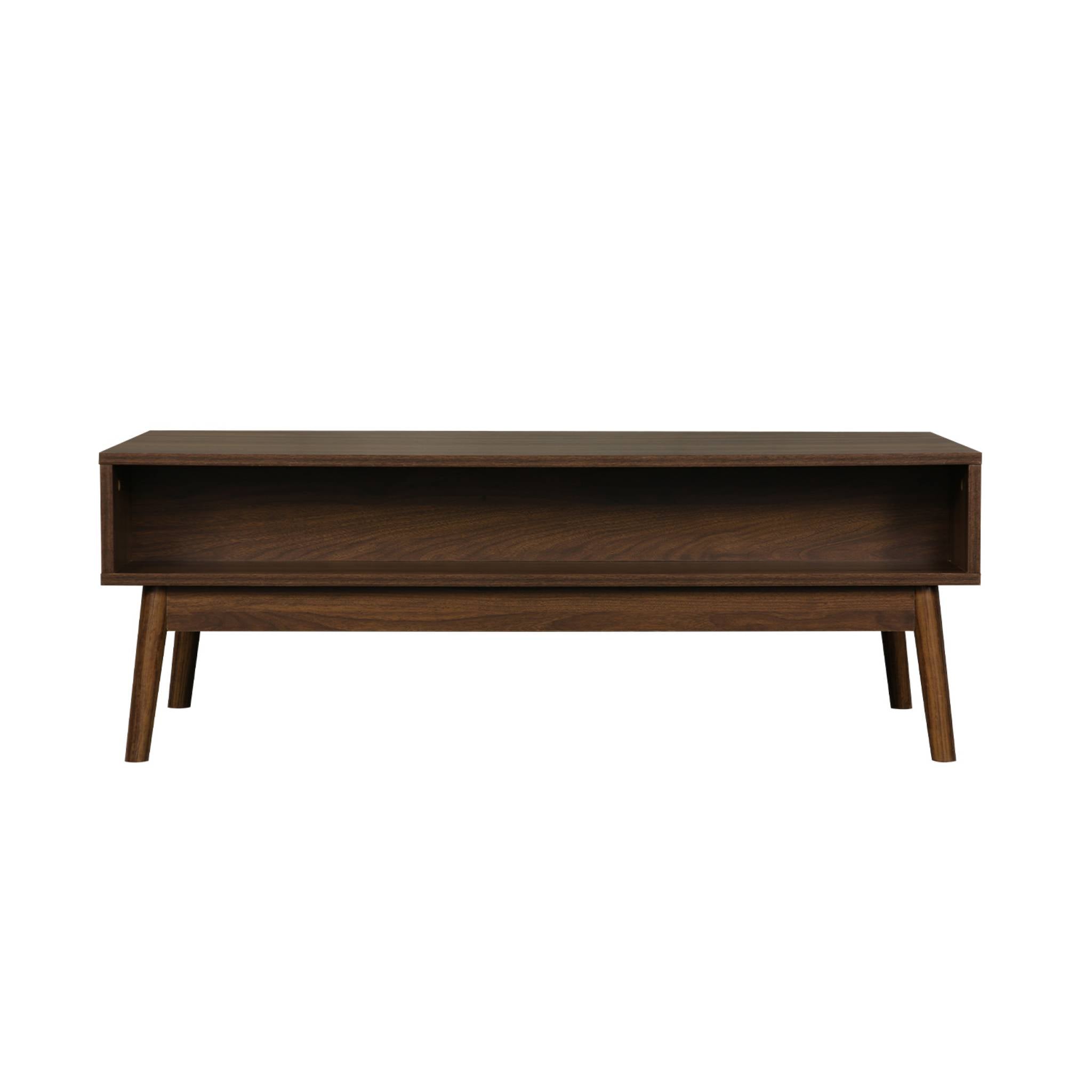 Tavolino scandinavo, decoro in legno scanalato, 2 nicchie, 1 cassetto,