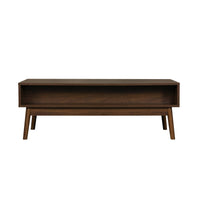 Tavolino scandinavo, decoro in legno scanalato, 2 nicchie, 1 cassetto,