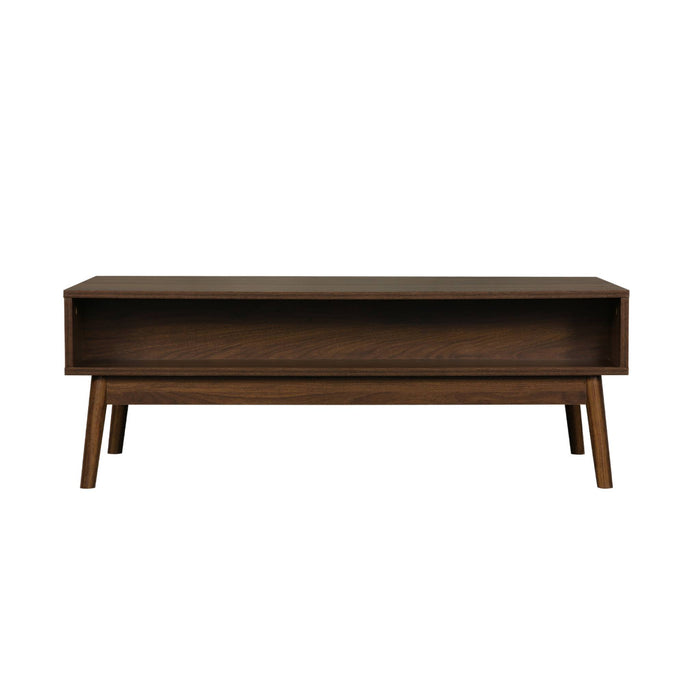 Tavolino scandinavo, decoro in legno scanalato, 2 nicchie, 1 cassetto,