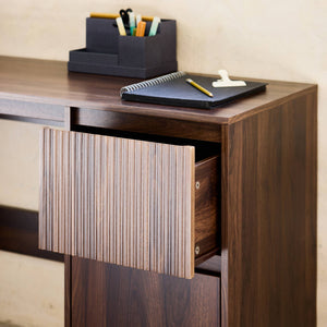 Scrivania scandinava decorazione in legno, 2 cassetti, marrone