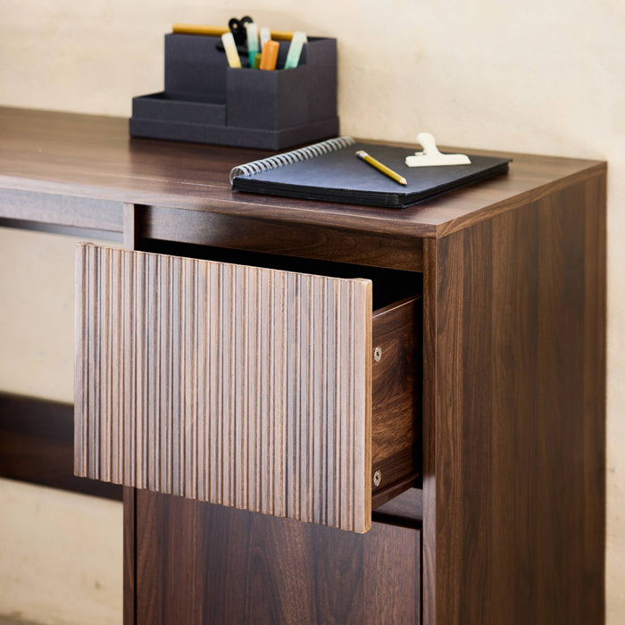 Scrivania scandinava decorazione in legno, 2 cassetti, marrone