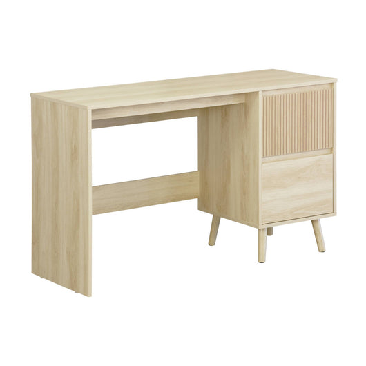 Scrivania scandinava decorazione in legno 2 cassetti, marrone naturale