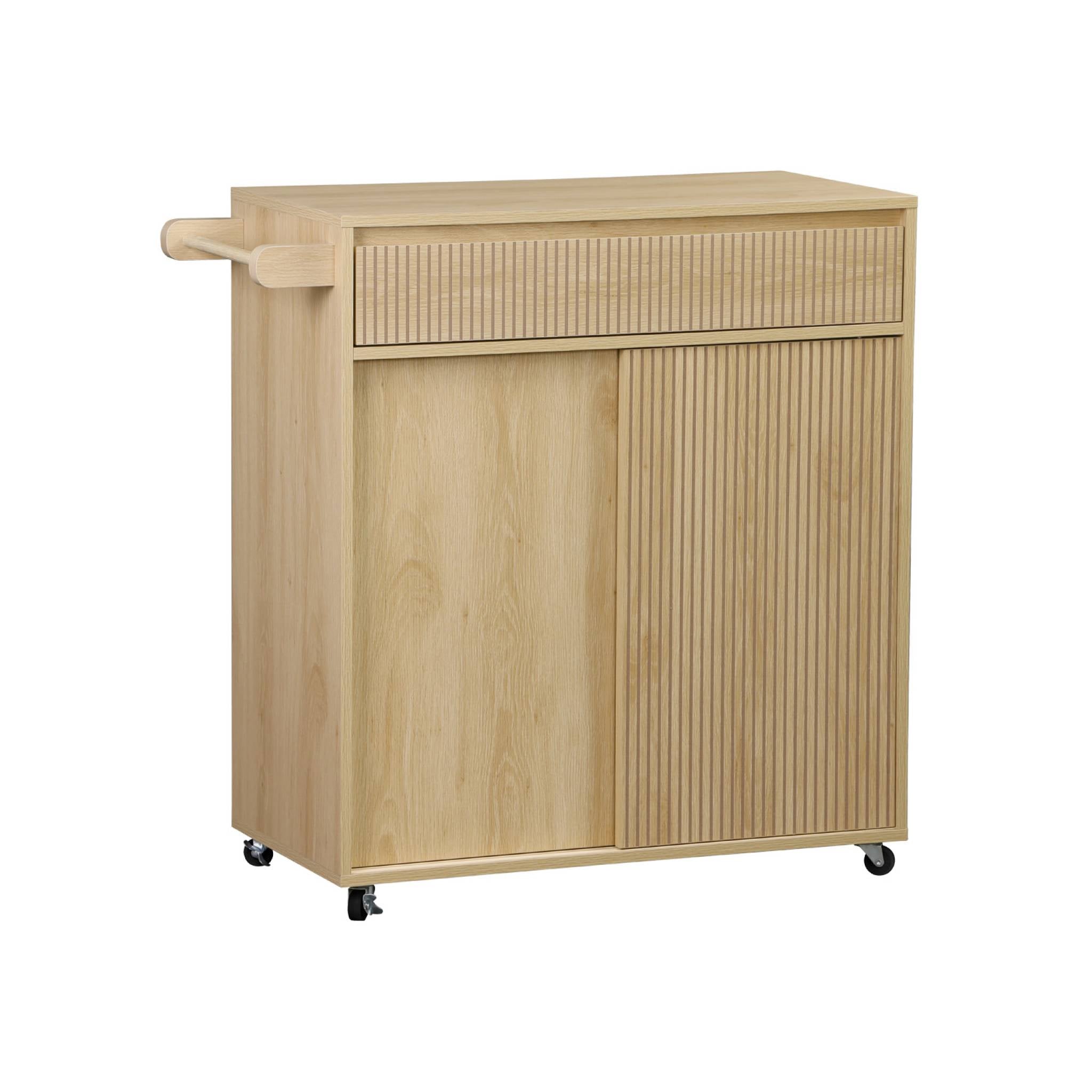 Carrello da cucina decorato in legno con 1 maniglia, 1 cassetto e 2