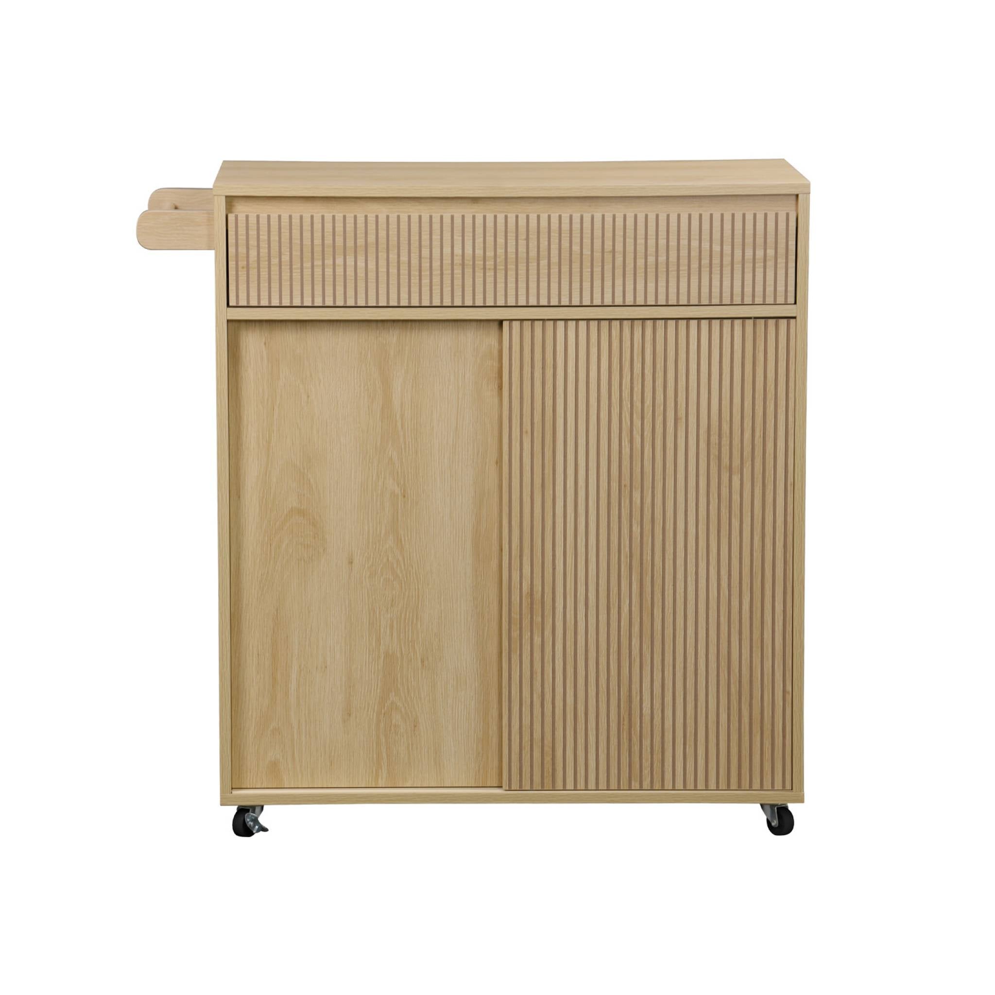 Carrello da cucina decorato in legno con 1 maniglia, 1 cassetto e 2