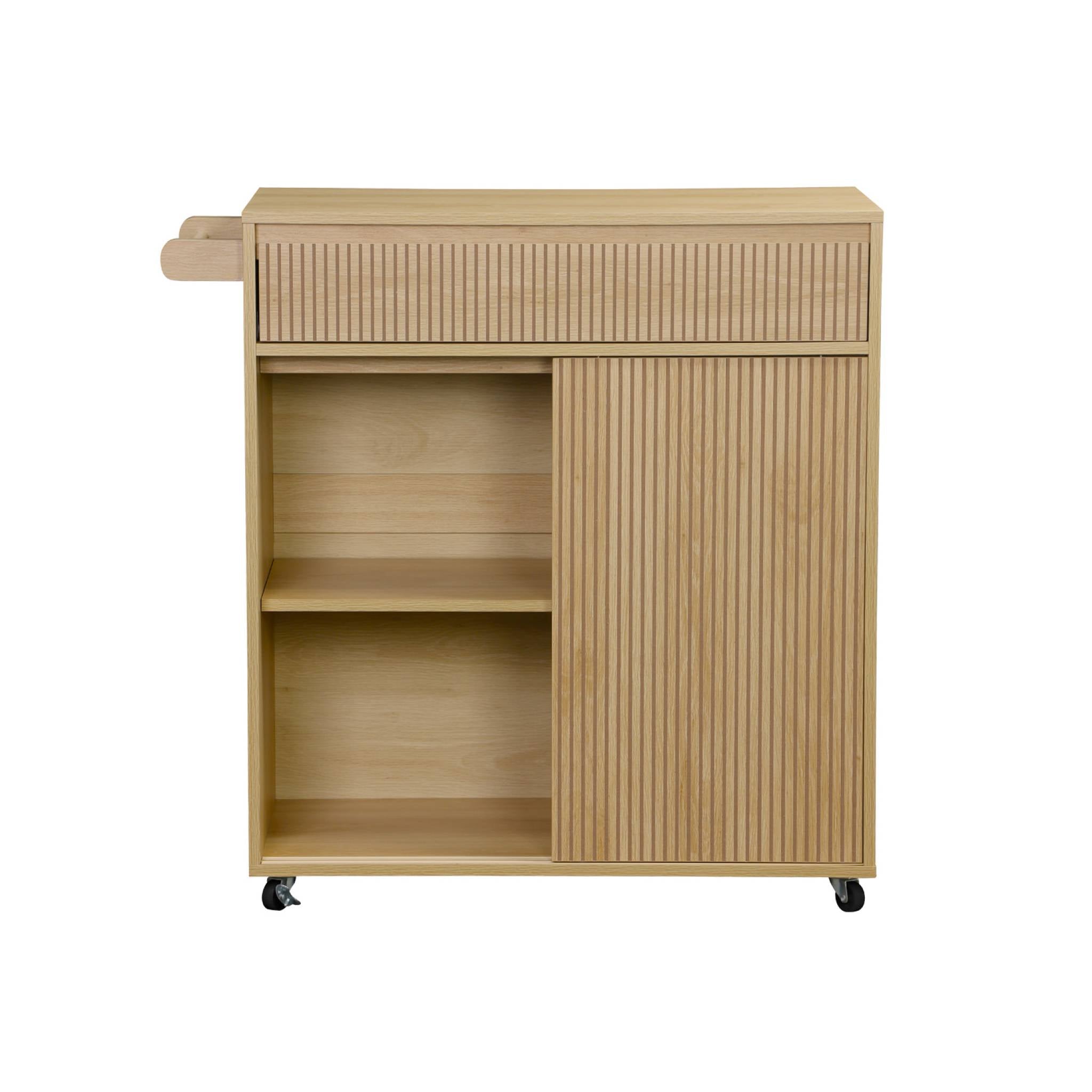 Carrello da cucina decorato in legno con 1 maniglia, 1 cassetto e 2