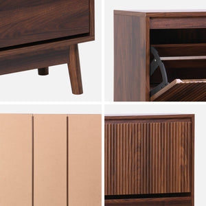 Scarpiera a 3 ante, decoro in legno naturale