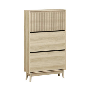 Scarpiera a 3 ante, decoro in legno naturale, marrone