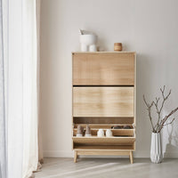 Scarpiera a 3 ante, decoro in legno naturale, marrone