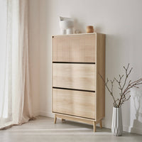 Scarpiera a 3 ante, decoro in legno naturale, marrone