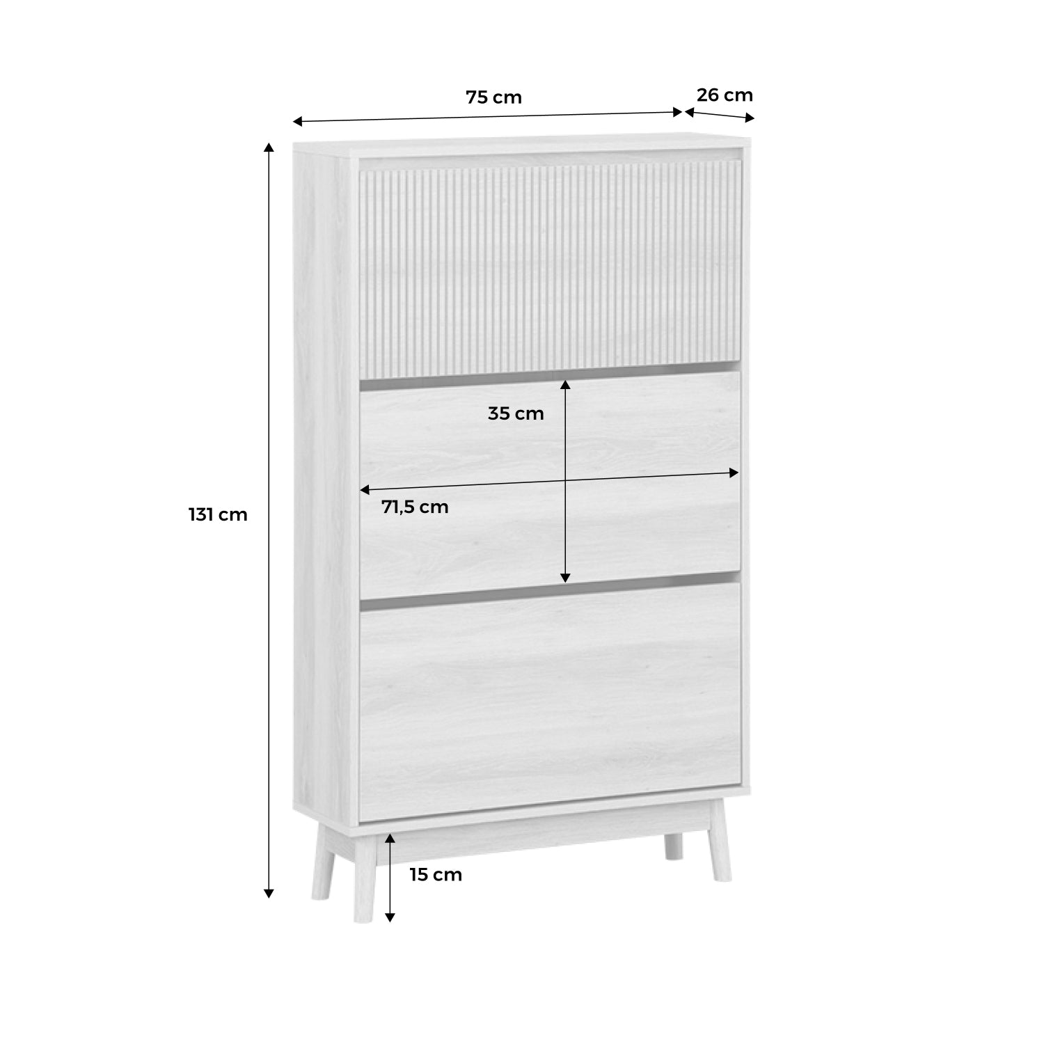 Scarpiera a 3 ante, decoro in legno naturale, marrone