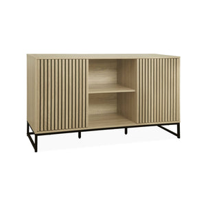 Credenza contemporanea a 2 ante scanalate effetto legno, 140cm,