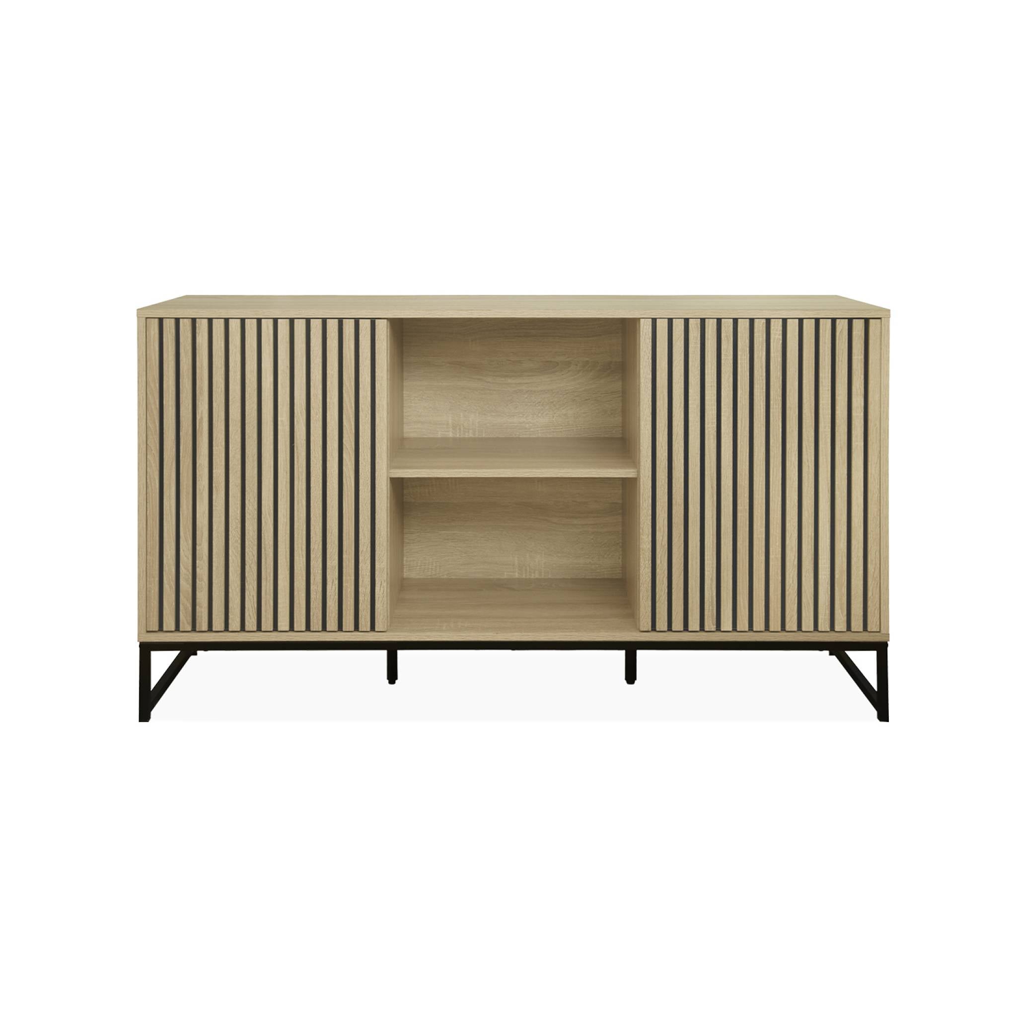 Credenza contemporanea a 2 ante scanalate effetto legno, 140cm,