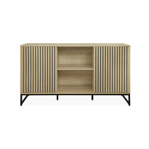 Credenza contemporanea a 2 ante scanalate effetto legno, 140cm,
