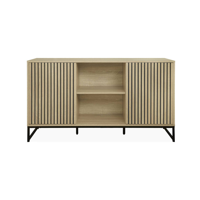 Credenza contemporanea a 2 ante scanalate effetto legno, 140cm,