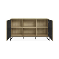 Credenza contemporanea a 2 ante scanalate effetto legno, 140cm,