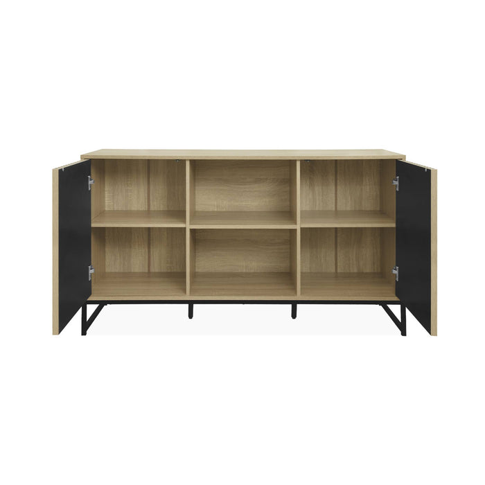 Credenza contemporanea a 2 ante scanalate effetto legno, 140cm,