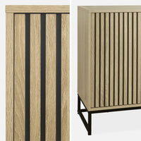 Credenza contemporanea a 2 ante scanalate effetto legno, 140cm,