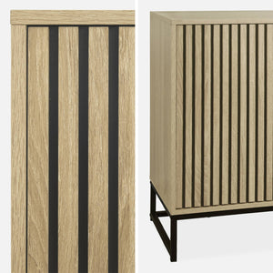 Credenza contemporanea a 2 ante scanalate effetto legno, 140cm,