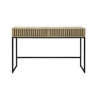 Consolle contemporanea con 2 cassetti, legno scanalato e decori in