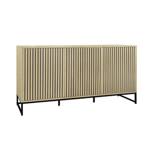 Credenza contemporanea scanalata effetto legno a 3 ante, 160cm,