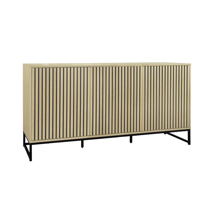 Credenza contemporanea scanalata effetto legno a 3 ante, 160cm,