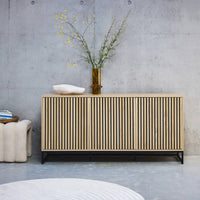Credenza contemporanea scanalata effetto legno a 3 ante, 160cm,