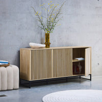 Credenza contemporanea scanalata effetto legno a 3 ante, 160cm,
